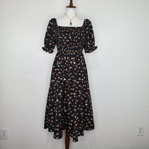 SHEIN Floral Smocked Torso Short Blousy Sleeve Flowy Skirt Dress NWOT Te…